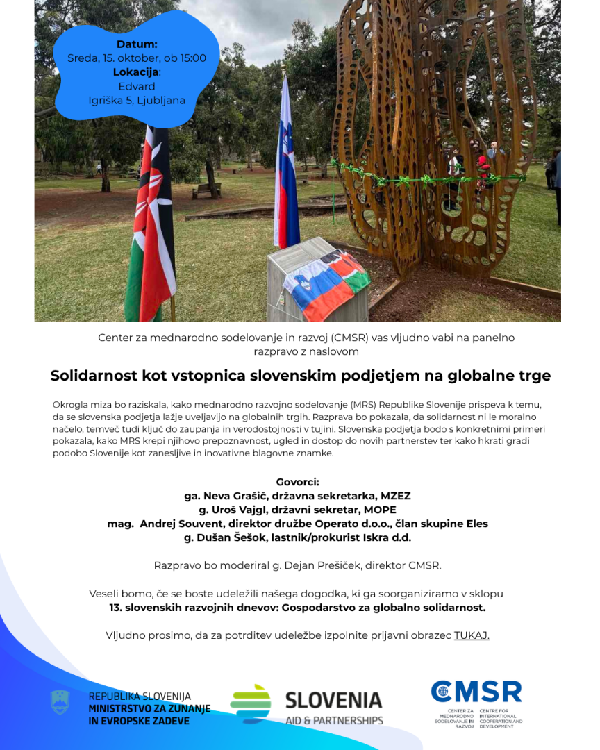Center za mednarodno sodelovanje in razvoj (CMSR) vas vljudno vabi na panelno razptavo z naslovom (Instagram Post (45))